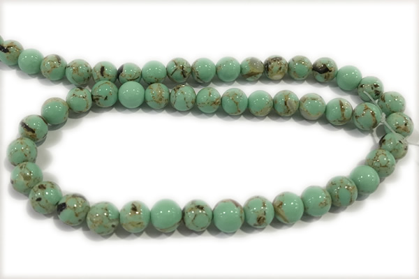 TURQ28 15 inches 8mm round synthetic turquoise with shelled beads